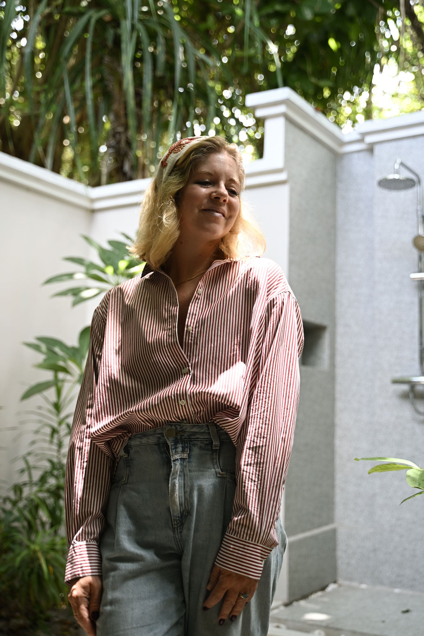 Franka blouse in dark red / white stripes