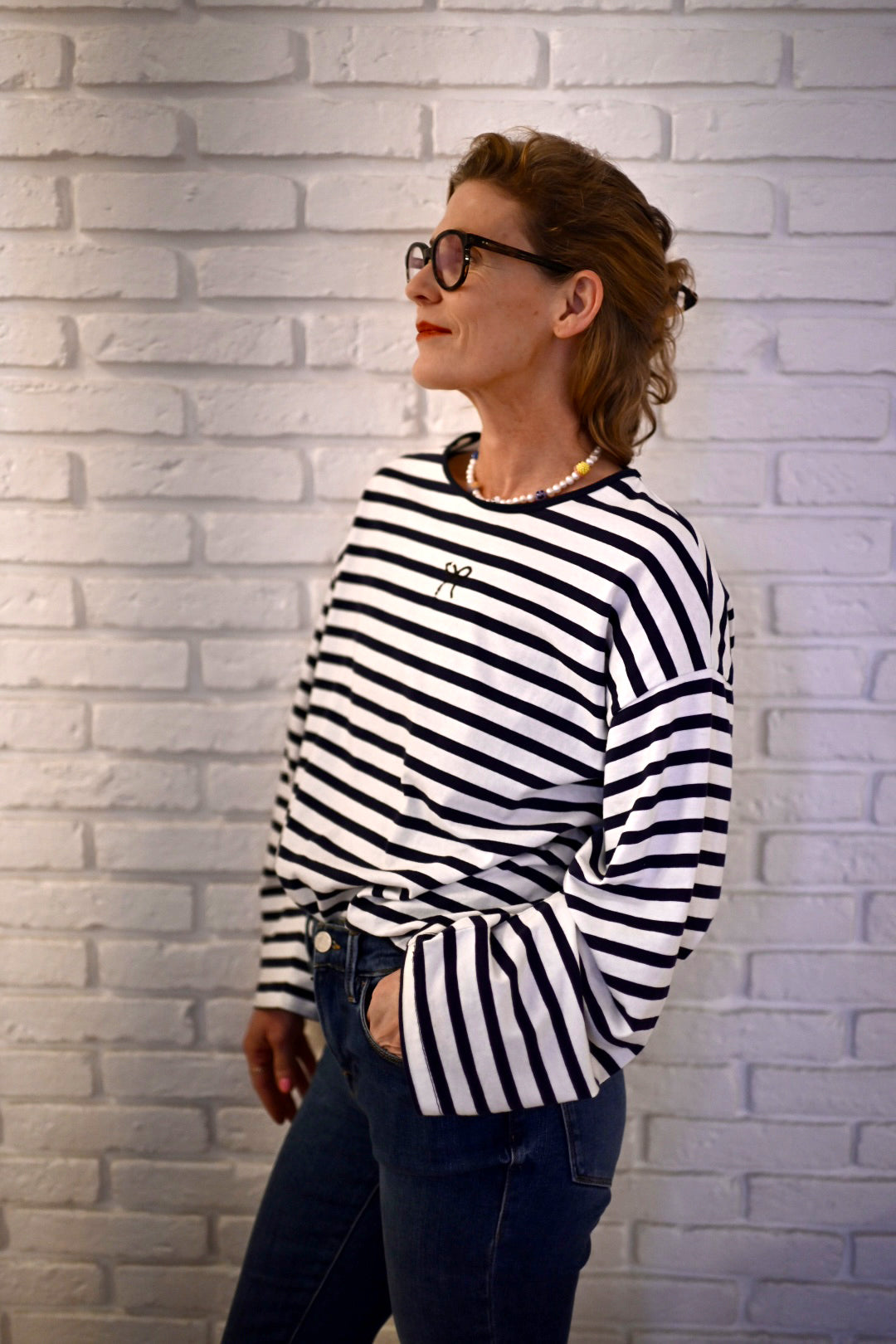 Tizer longsleeve in dunkelblau / weiß gestreift mit Schleife