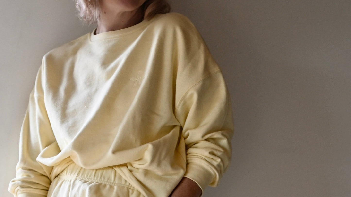 Emma sweater in pale yellow with starfish embroidery