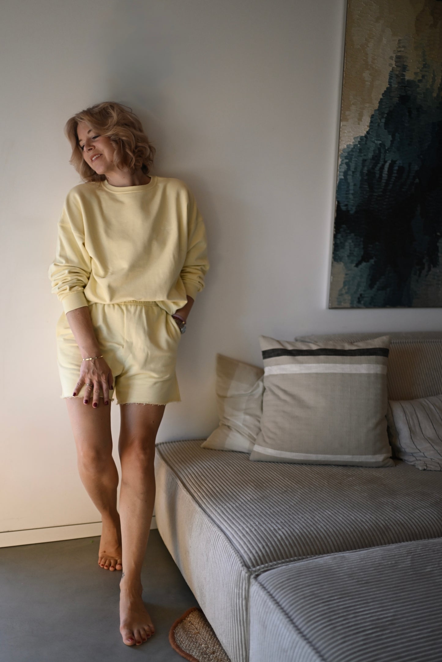 Emma sweater in pale yellow with starfish embroidery