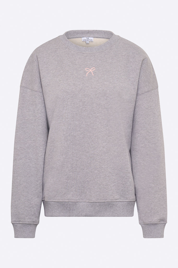 Emma sweater in grey melange with little bow embroidery