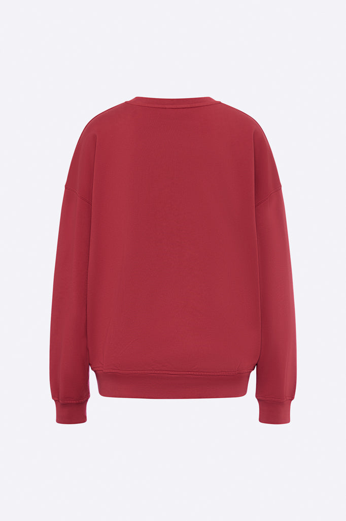 Emma sweater in burgundy with little bow embroidery