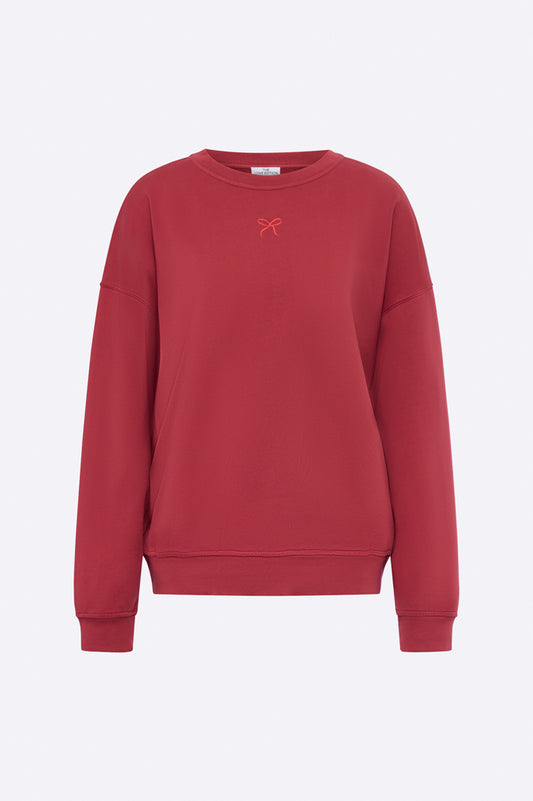 Emma sweater in burgundy with little bow embroidery
