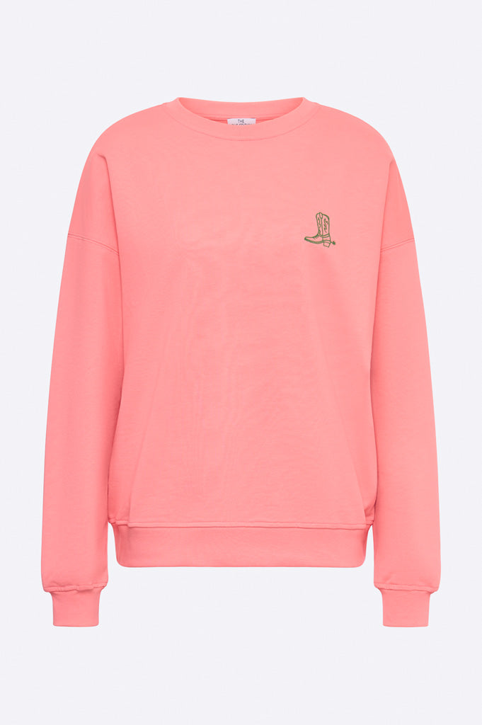 Emma sweater in pink with cowboy boot embroidery