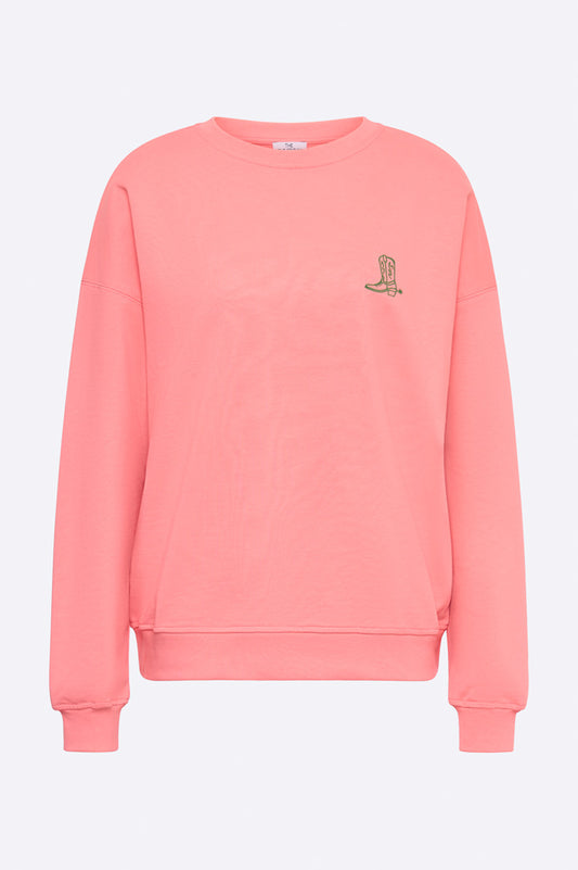 Emma sweater in pink with cowboy boot embroidery