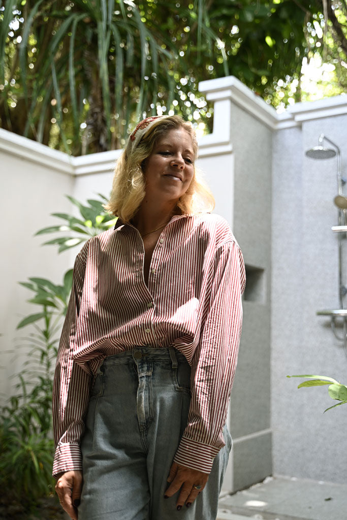 Franka blouse in dark red / white stripes