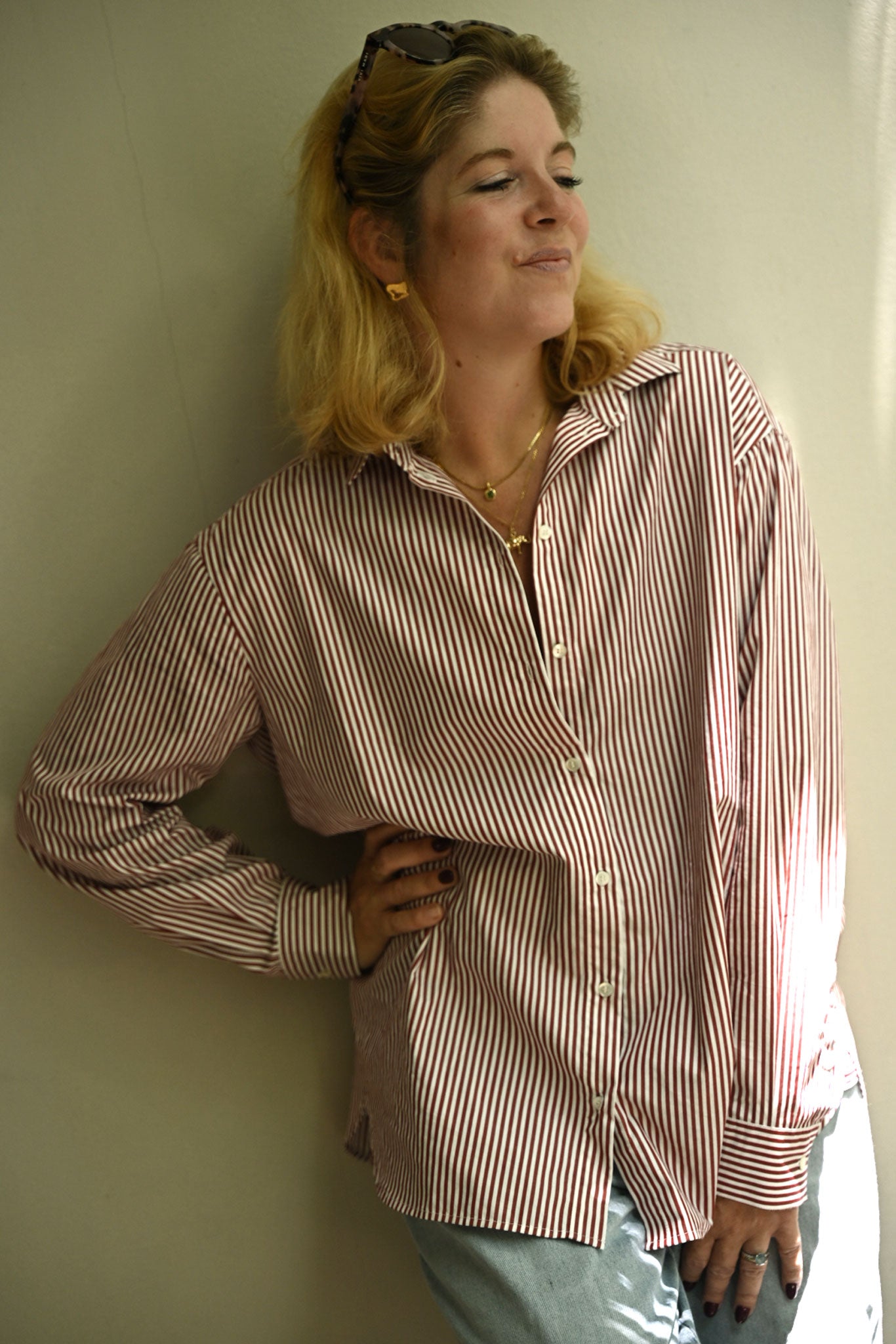 Franka blouse in dark red / white stripes
