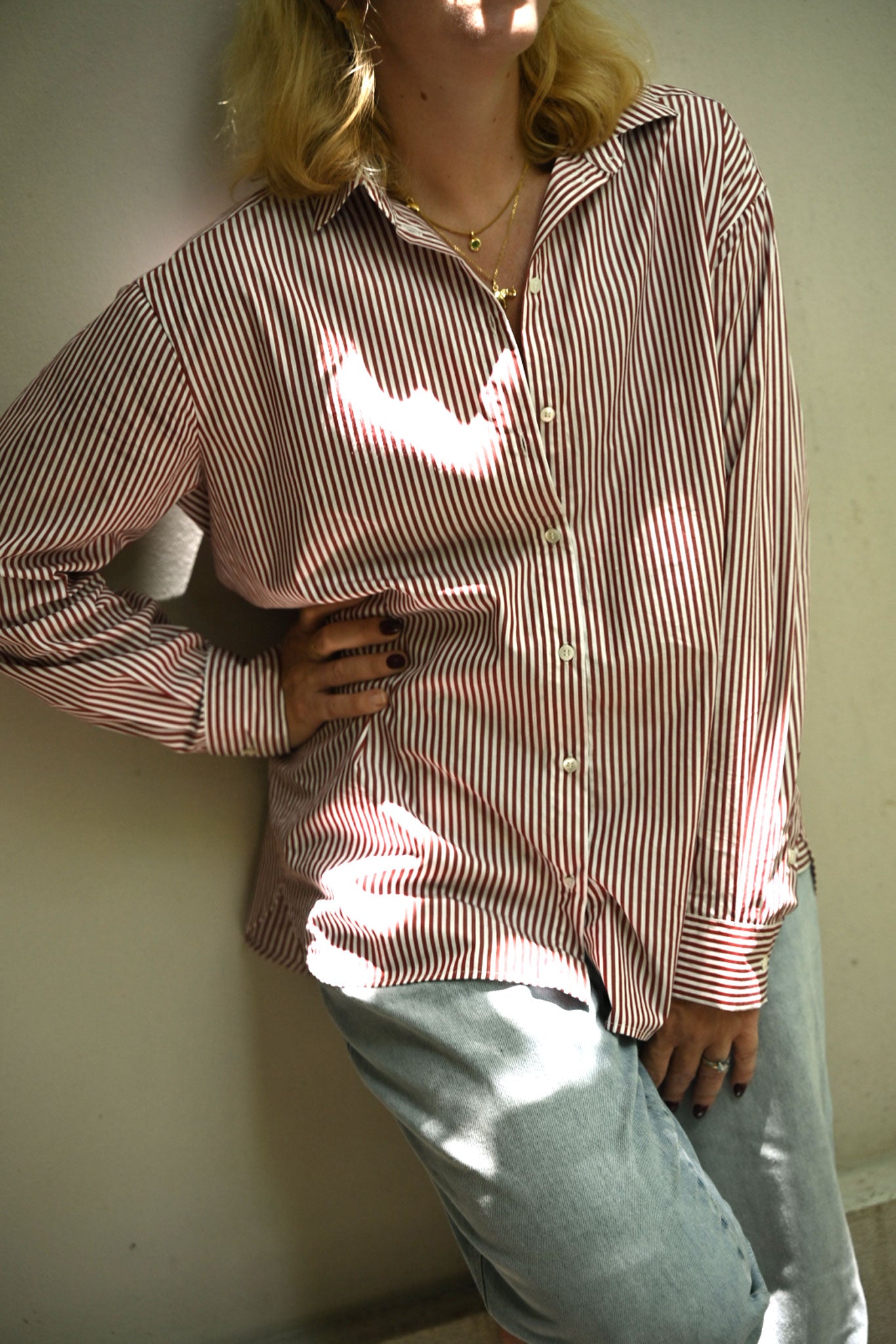 Franka blouse in dark red / white stripes