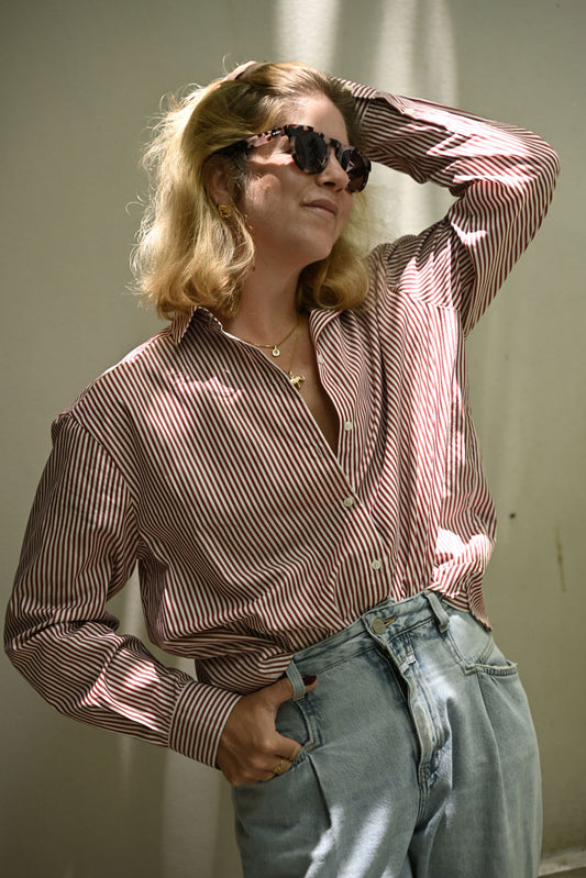 Franka blouse in dark red / white stripes
