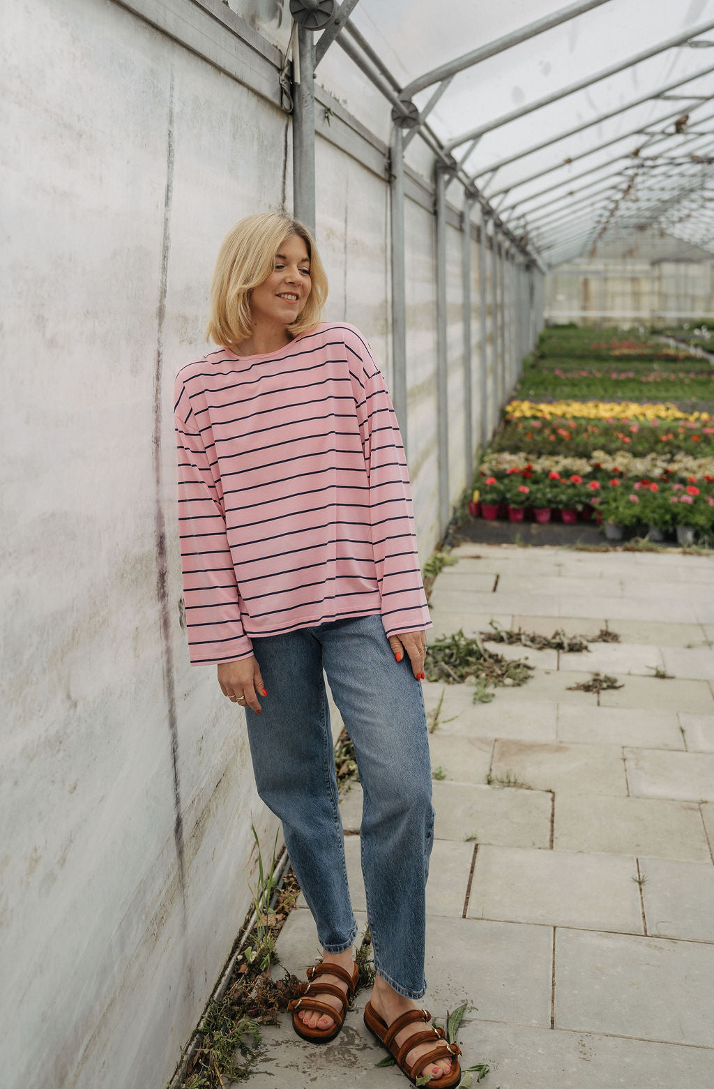 Tizer longsleeve in dunkelblau / rosa gestreift