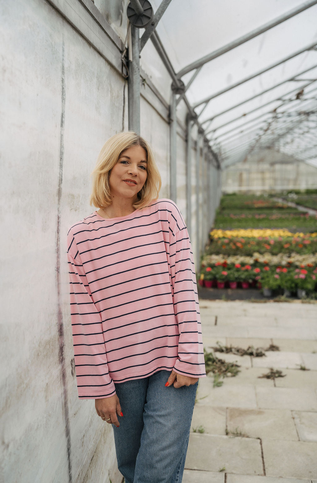 Tizer longsleeve in dunkelblau / rosa gestreift