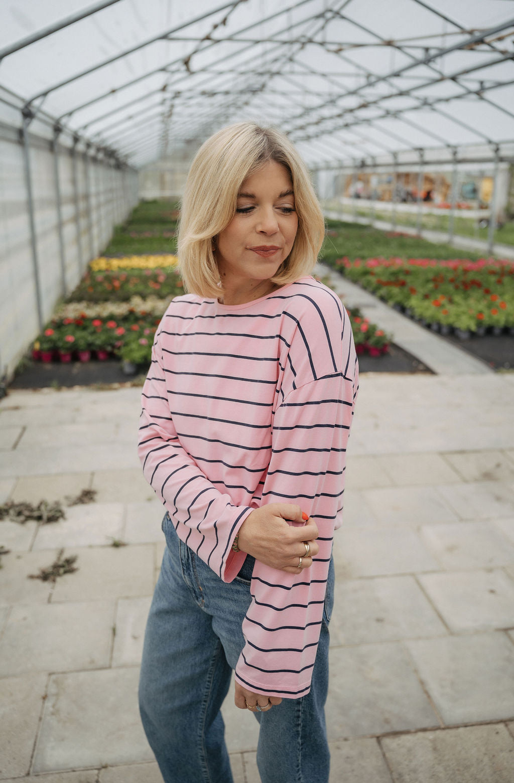 Tizer longsleeve in dunkelblau / rosa gestreift
